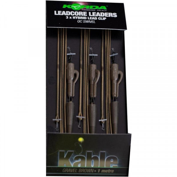 3 Leadcore leaders for carp fishing. Includes clip, sleeve and swivel