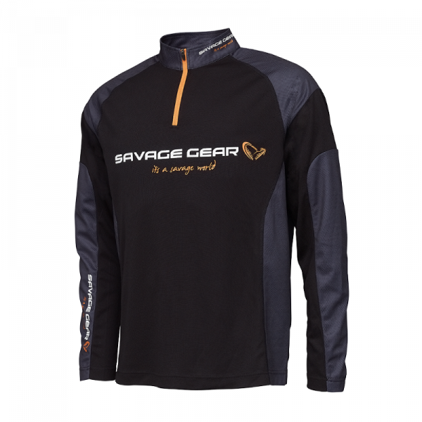 Marškinėliai Savage Gear Tournament Shirt 1/2 Zip Black-Savage Gear