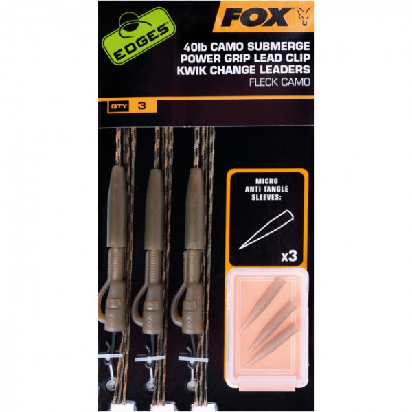 Sistemėlė Fox Edges Camo Submerge Power Grip Lead Clip Kwik Change Leaders-Fox